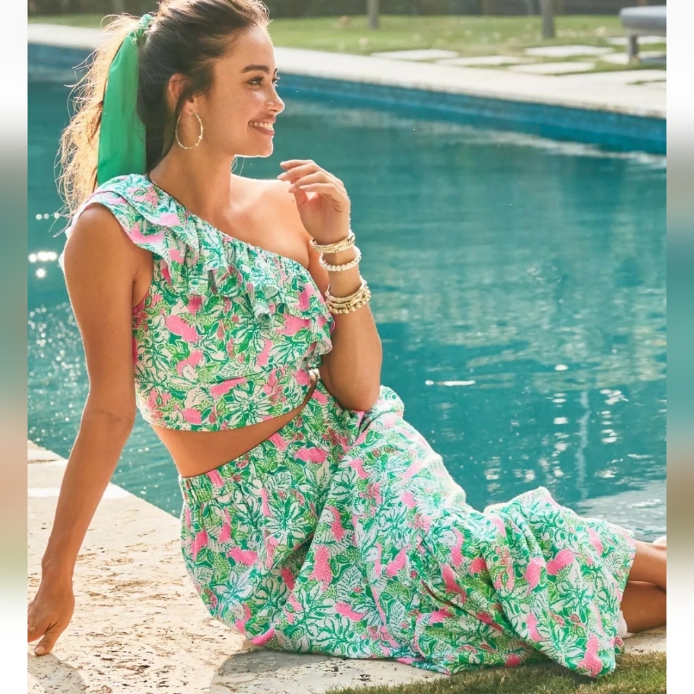 Nwt size 4 Lilly Pulitzer Kasandra Ruffle set botanical green